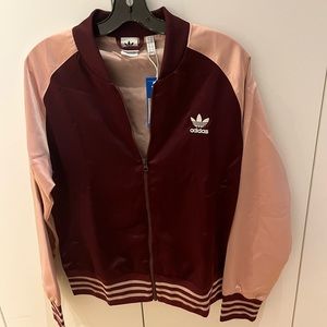 ADIDAS Satin zip down Bomber Jacket  Burgundy/ Pink